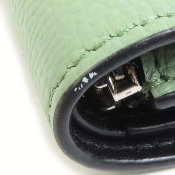 Auth LOEWE Anagram Pansy Trifold Wallet Green Leather/Silvertone - Picture 11 of 15